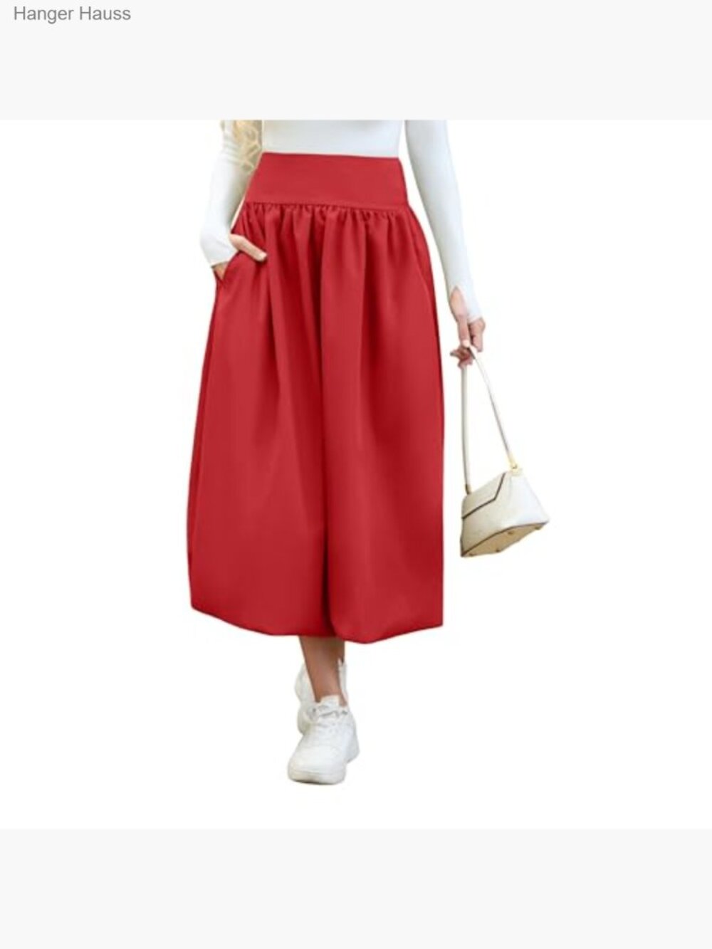 Women's Bubble Maxi Skirt A-Line Pleated Ruffle Flowy Balloon Skirt with Pockets - Picture 5 of 7